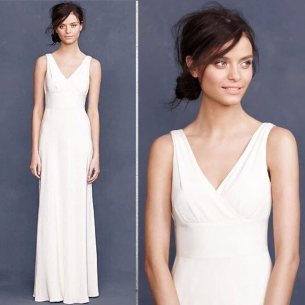 J.Crew Cream Sophia 100% Silk Tricotine V-Neck Cocktail Dress 6P 23238